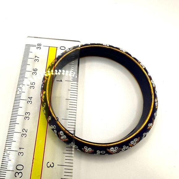 Blue beaded Indian  mirrored bangle bracelet - Picture 4 of 8